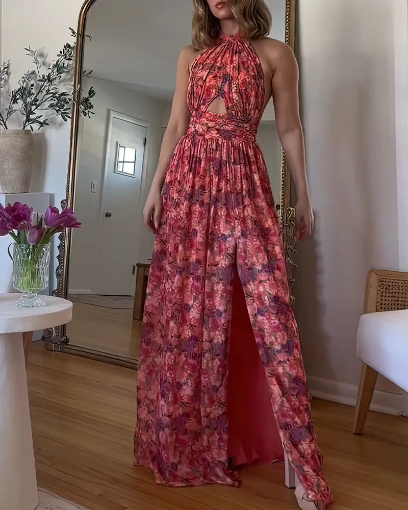 Liva | Rugloze maxi-jurk met bloemenprint