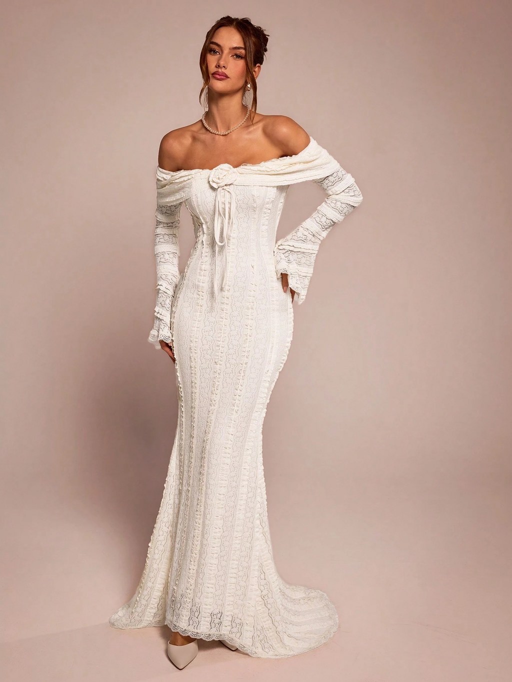 Ivoren Muze Elegante Off-Shoulder Jurk