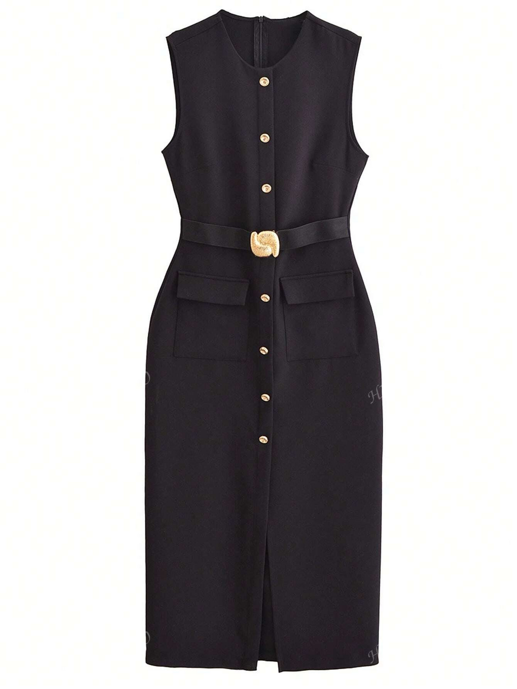 MIRELLA Midi Jurk met Riem en Knopen