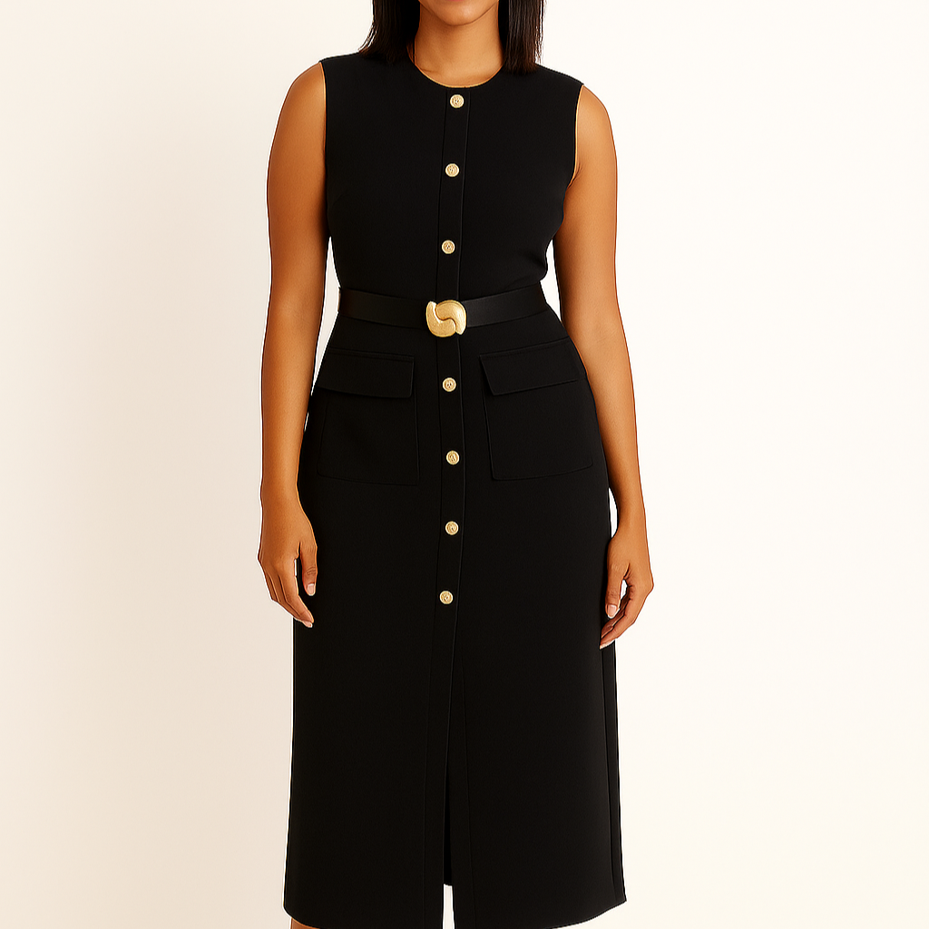 MIRELLA Midi Jurk met Riem en Knopen