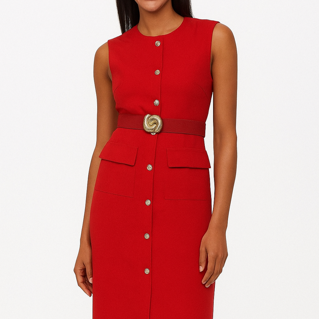 MIRELLA Midi Jurk met Riem en Knopen