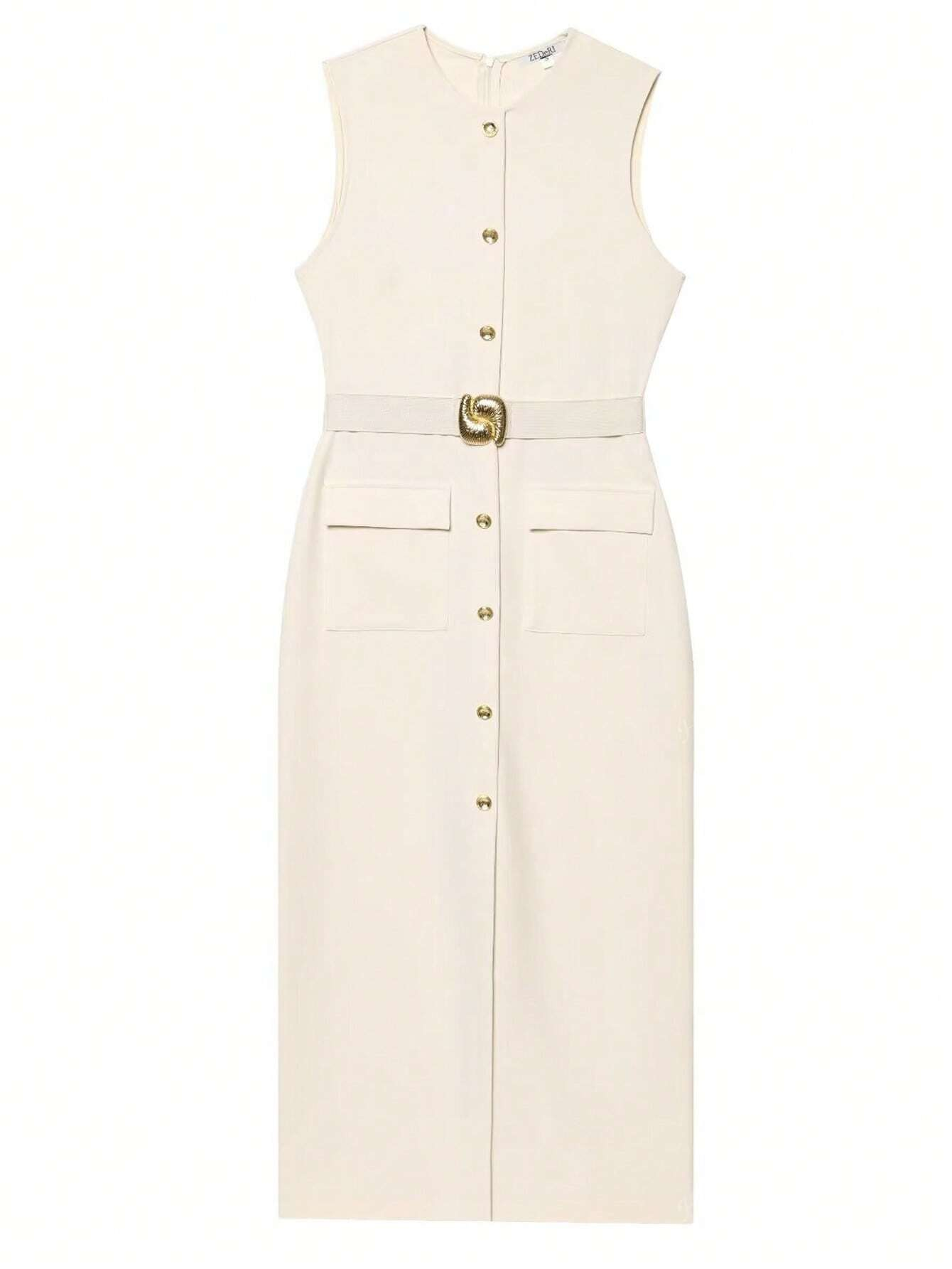 MIRELLA Midi Jurk met Riem en Knopen